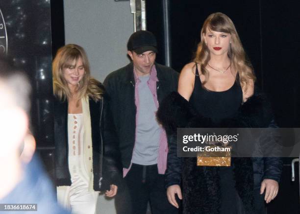 Suki Waterhouse, Robert Pattinson and Taylor Swift depart a screening of 'Poor Things' at DGA theatre on December 06, 2023 in New York City.