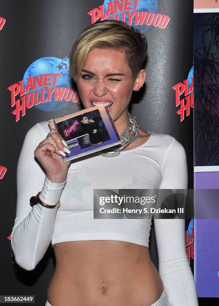 Singer Miley Cyrus attends the Miley Cyrus "Bangerz" record release signing at Planet Hollywood Times Square on October 8, 2013 in New York City.