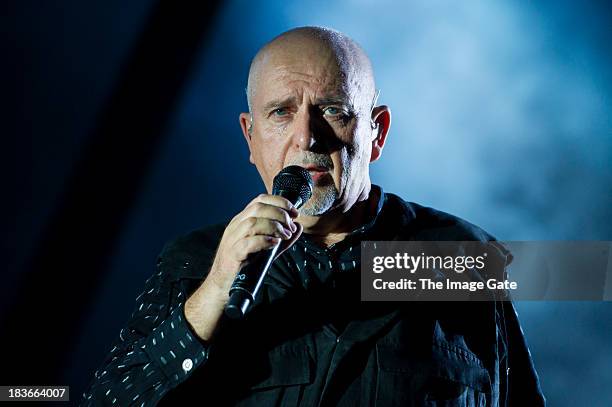 Peter Gabriel performs during his 'So' Back To Front tour at the Arena on October 8, 2013 in Geneva, Switzerland.