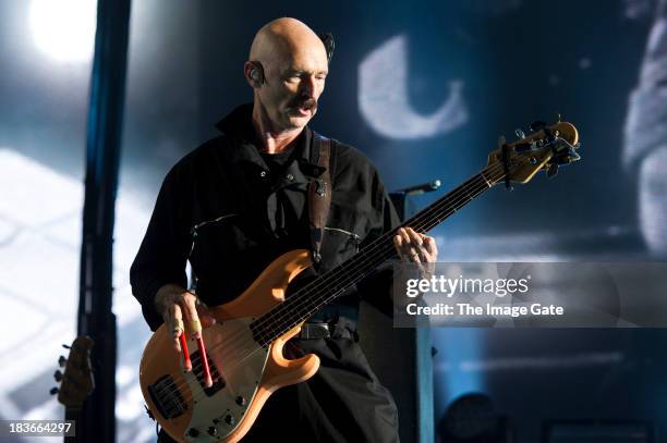 Tony Levin performs with during Peter Gabriel's 'So' Back To Front tour at the Arena on October 8, 2013 in Geneva, Switzerland.