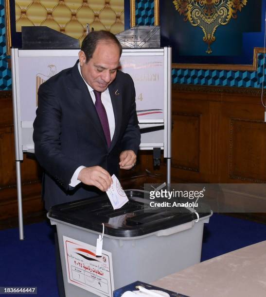 Egyptian President Abdel Fattah El-Sisi casts his vote for presidential election at Mustafa Yousry Amira Secondary School in Cairo, Egypt on December...