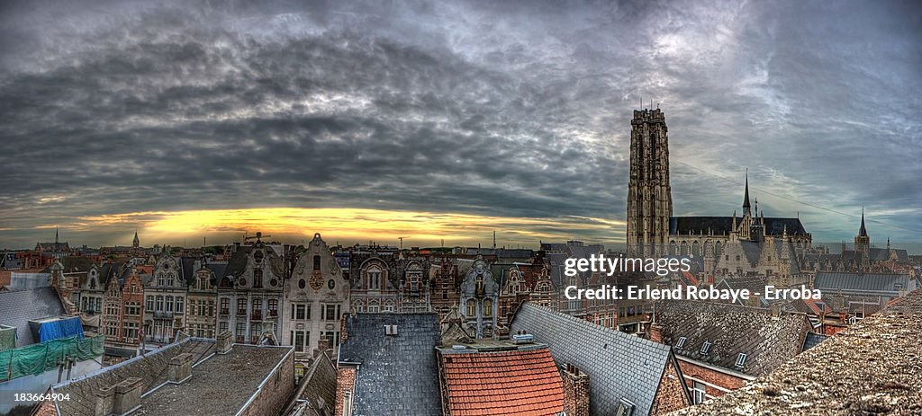 Panoramic skyline of Mechelen, Belgium