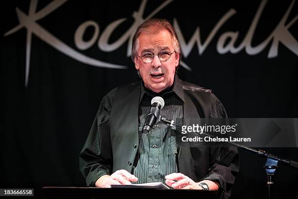 Radio personality Jim Ladd speaks at KoRn's induction into Guitar Center's RockWalk at Guitar Center on October 8, 2013 in Hollywood, California.