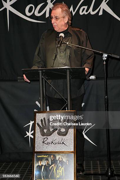 Radio personality Jim Ladd speaks at KoRn's induction into Guitar Center's RockWalk at Guitar Center on October 8, 2013 in Hollywood, California.