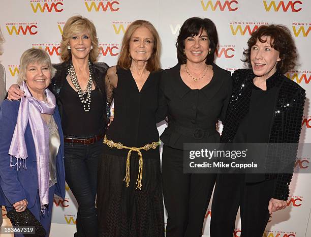 Robin Morgan, Jane Fonda, Gloria Steinem, Christiane Amanpour and Lily Tomlin attend the 2013 Women's Media Awards on October 8, 2013 in New York...