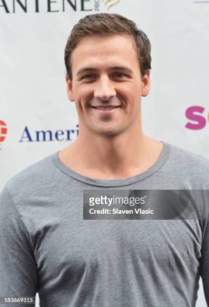 Olympic Gold Medalist Ryan Lochte attends day 1 of "Swim For Relief" Benefiting Hurricane Sandy Recovery at Herald Square on October 8, 2013 in New...