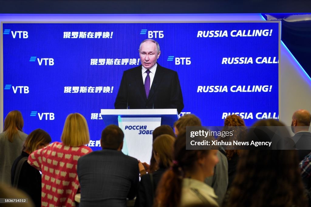 This photo taken on Dec. 7, 2023 shows a screen displaying Russian ...