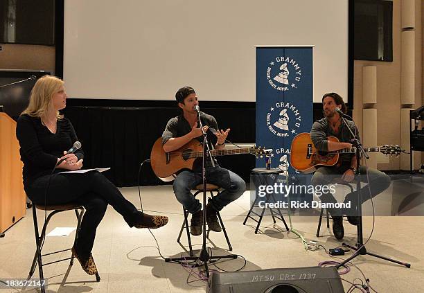 Moderator Beverly Keel Chair/Professor MTSU, Singers & Songwriters Kip Moore and Brett James speak and do a Q & A during GRAMMY U Fall Kick-Off with...