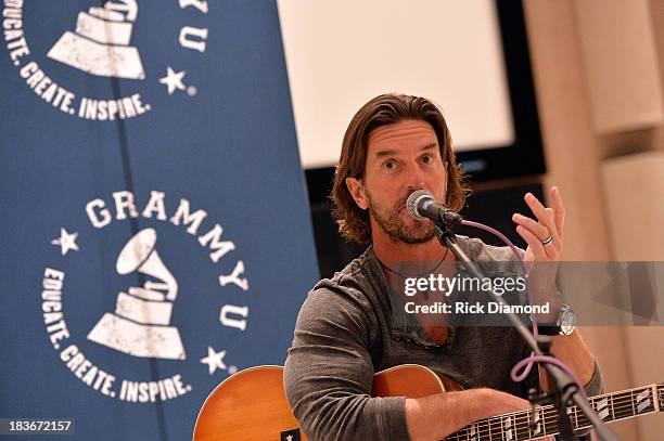 Singer/Songwriter Brett James at GRAMMY U Fall Kick-Off with Kip Moore and Brett James at MTSU on October 8, 2013 in Murfreesboro, Tennessee.
