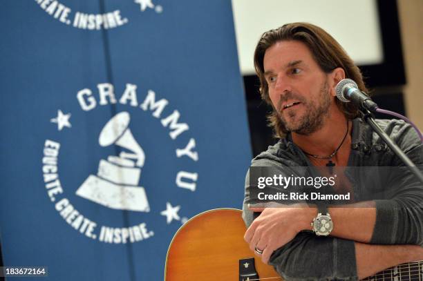 Singer/Songwriter Brett James at GRAMMY U Fall Kick-Off with Kip Moore and Brett James at MTSU on October 8, 2013 in Murfreesboro, Tennessee.