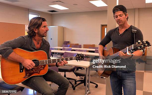 Singers/Songwriters Brett James and Kip Moore at GRAMMY U Fall Kick-Off with Kip Moore and Brett James at MTSU on October 8, 2013 in Murfreesboro,...