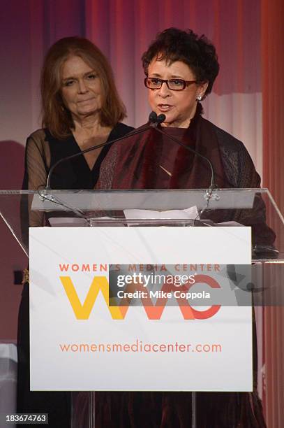 Women's Media Center Visionary Role Model and Corporate Leader Award winner, Sheila C. Johnson speaks onstage at the 2013 Women's Media Awards on...