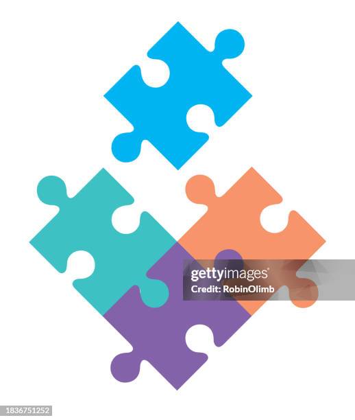illustrations, cliparts, dessins animés et icônes de puzzle de quatre pièces - pièce de puzzle