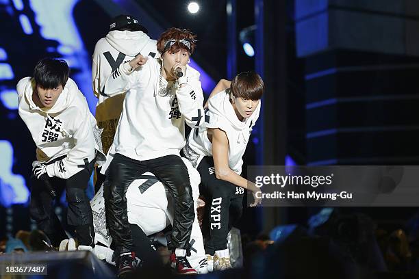 Members of South Korean boy band BTS perform onstage the 2013 Hallyu Dream Concert on October 5, 2013 in Gyeongju, South Korea.