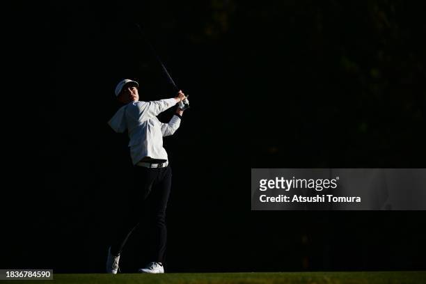 Wakana Kamiya of Japan hits her tee shot on the 2nd hole during the second round of the JLPGA Rookies Championships KAGA ELECTRONICS Cup at Great...