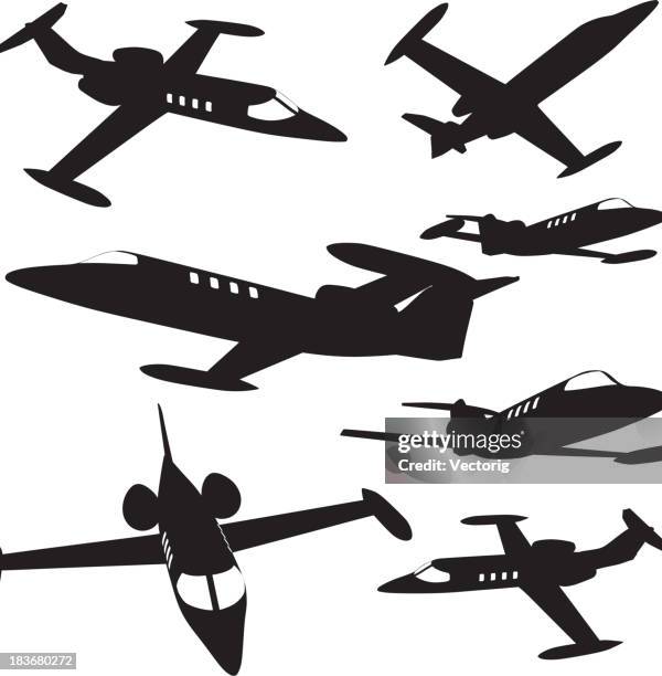 stockillustraties, clipart, cartoons en iconen met airplane silhouette - bedrijfsvliegtuig