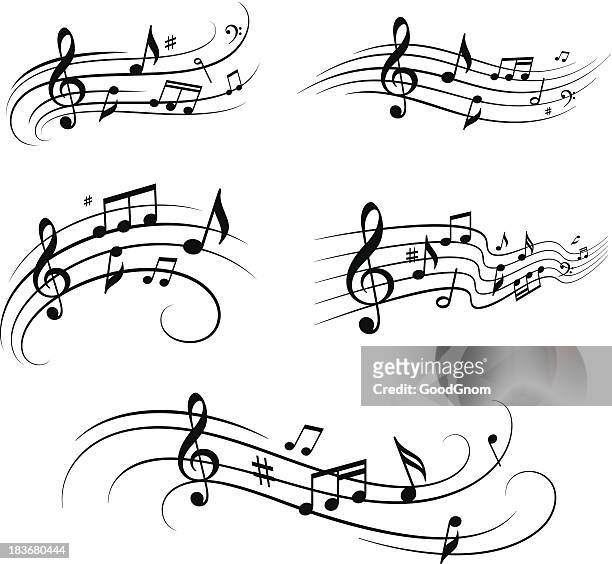 musikalischen notizen set - musik stock-grafiken, -clipart, -cartoons und -symbole