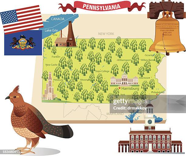 illustrations, cliparts, dessins animés et icônes de carte de dessin animé de pennsylvanie - liberty bell