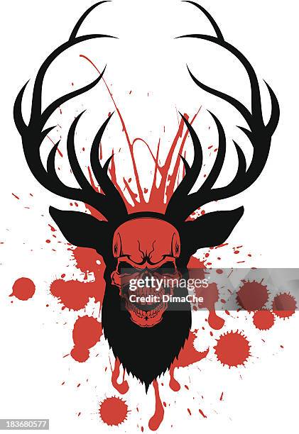 鹿、人間のスカルと血液 - dead person点のイラスト素材／クリップアート素材／マンガ素材／アイコン素材