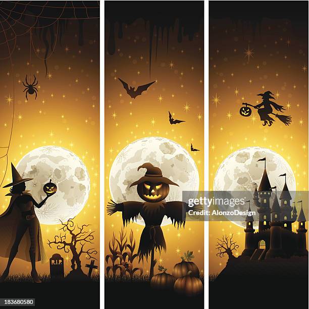 halloween banners - castle background stock illustrations