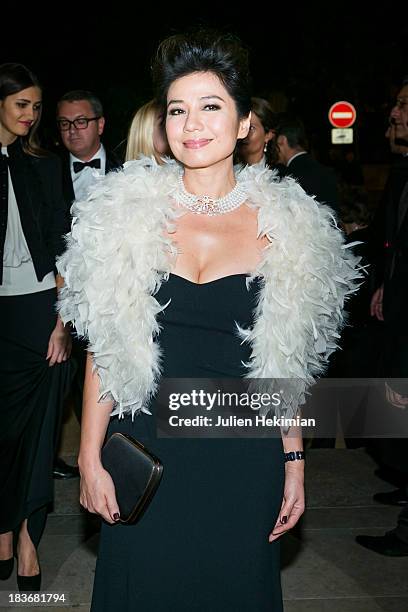 Cherie Chung poses after arriving at Les Beaux-Arts de Paris on October 8, 2013 in Paris, France. On this occasion Ralph Lauren celebrates the...