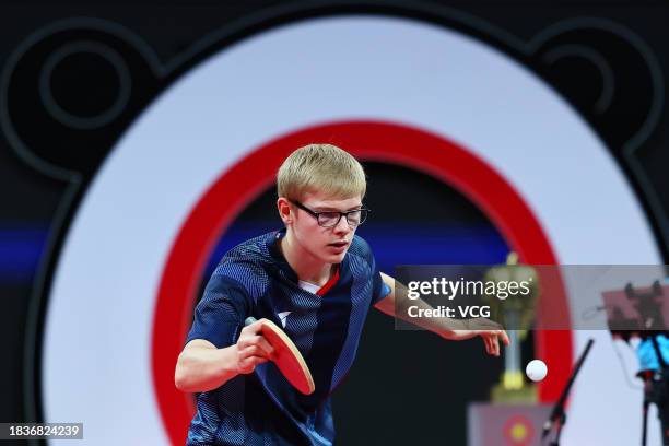 Felix Lebrun of France competes against Ricardo Walther of Germany on day 4 of the ITTF Mixed Team World Cup Chengdu 2023 at Sichuan Gymnasium on...