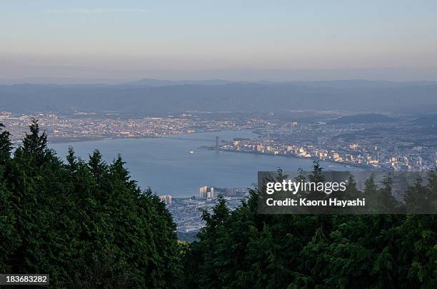 lake biwa from hieizan, kyoto - mount hiei stock pictures, royalty-free photos & images