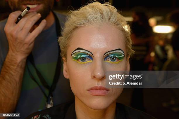 Model is seen backstage at the Maybelline New York By DB Berdan show during Mercedes-Benz Fashion Week Istanbul s/s 2014 presented by American...