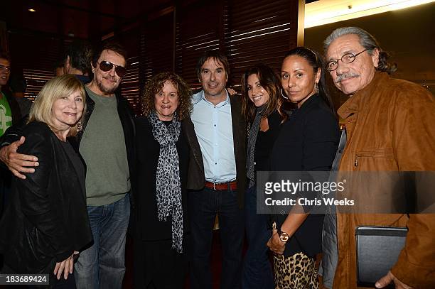 Director Greg Camalier , actress Gina Gershon and actor Edward James Olmos attend a special screening of "Muscle Shoals" at the Landmark Theater on...