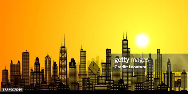 chicago skyline (alle gebäude sind beweglich und komplett) - chicago loop stock-grafiken, -clipart, -cartoons und -symbole