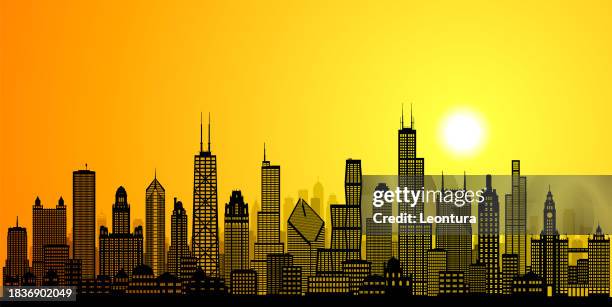 chicago skyline (alle gebäude sind beweglich und komplett) - chicago stock-grafiken, -clipart, -cartoons und -symbole
