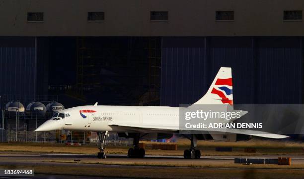 Concorde waits to take off for a special flight around The Bay of Biscay at London's Heathrow airport, 24 October 2003. Concorde is being retired...