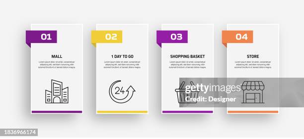 black friday related process infographic template. process timeline chart. workflow layout with linear icons - shopping electronics store stock illustrations