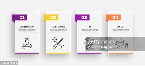 car service related process infographic template. process timeline chart. workflow layout with linear icons - piston stock illustrations