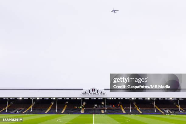 General view inside the stadium is seen prior to the Premier League match between Fulham FC and West Ham United at Craven Cottage on December 10,...