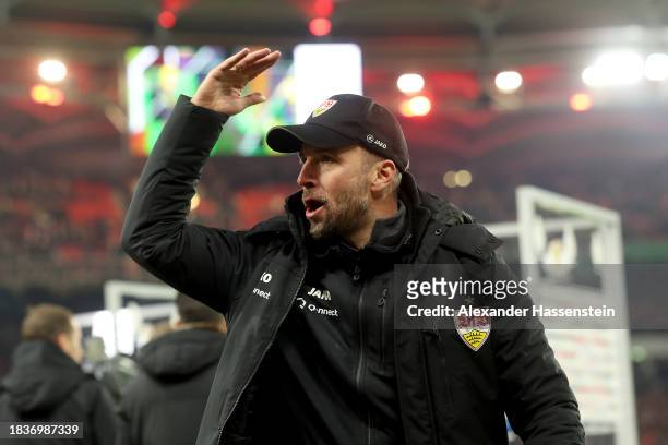 Sebastian Hoeness, head coach of Stuttgart celebrates victory after winning the DFB cup round of 16 match between VfB Stuttgart and Borussia Dortmund...
