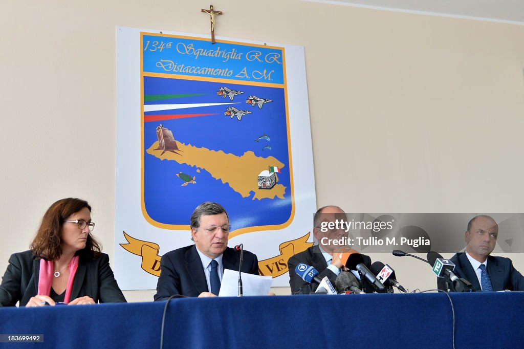 Manuel Barroso And Enrico Letta Visit The Island Of Lampedusa