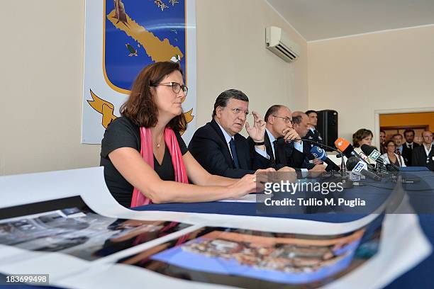 Cecilia Malmstrom, European Commisssioner, Manuel Barroso, President of the European Commission, Enrico Letta, Italian Prime Minister and Angelinon...