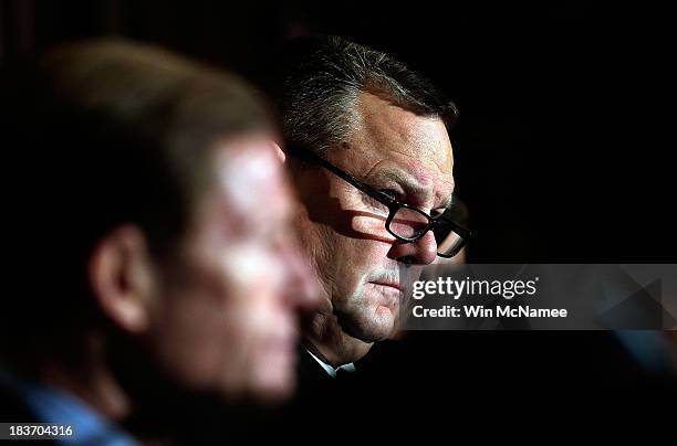 Sen. Jon Tester attends a press conference at the U.S. Capitol highlighting how veterans are being impacted by the government shutdown October 9,...