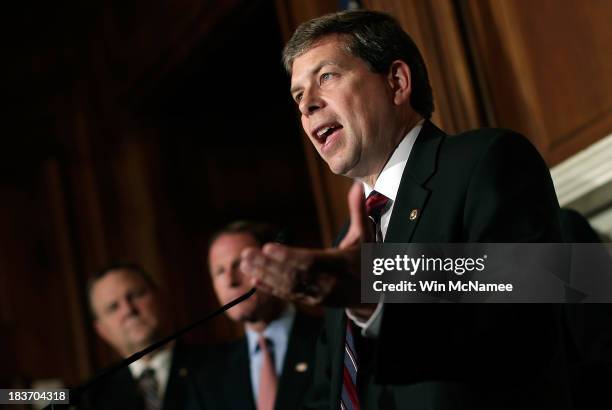 Sen. Mark Begich speaks at a press conference highlighting how veterans are being impacted by the government shutdown with Sen. Jon Tester and Sen....