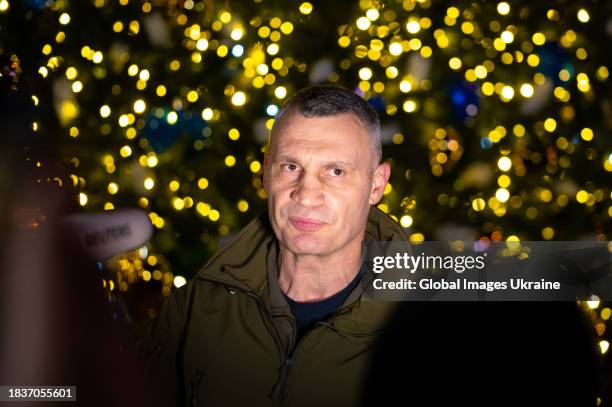 Mayor of Kyiv, Vitaliy Klitschko attends the Christmas tree opening ceremony on the city's Sofia Square on December 6, 2023 in Kyiv, Ukraine. In the...