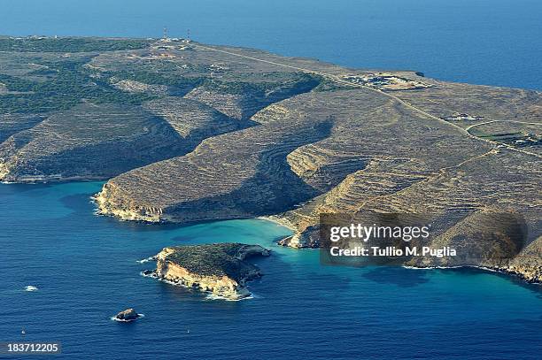 Images taken from a AB412 helicopter with the Second Regiment SIRIO of the Italian Army show an area of the coast of the Italian island of Lampedusa...