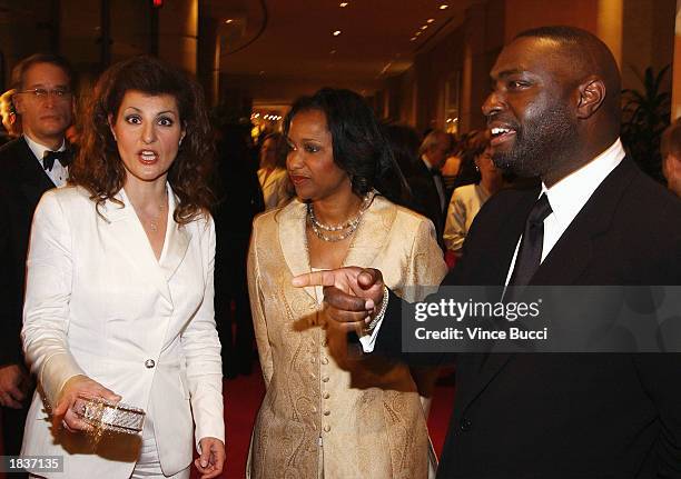 Writer/actress Nia Vardalos talks with writer Antoine Fisher and his wife LaNette attend the 55th Annual Writers Guild Awards at the Beverly Hilton...