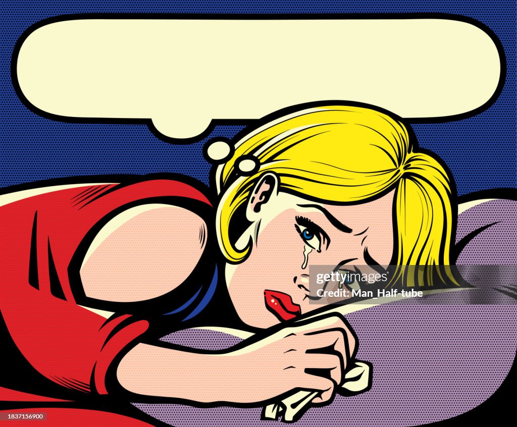 Sad and Crying comic book woman Pop Art