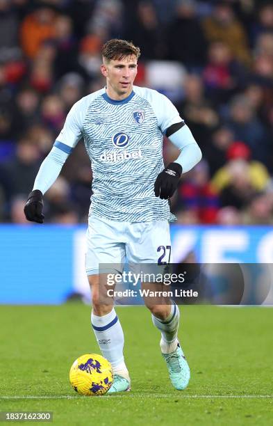 Illia Zabarnyi of AFC Bournemouth controls the ball during the Premier League match between Crystal Palace and AFC Bournemouth at Selhurst Park on...