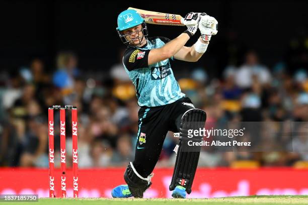 Sam Billings of the Heat bats during the BBL match between Brisbane Heat and Melbourne Stars at The Gabba, on December 07 in Brisbane, Australia.