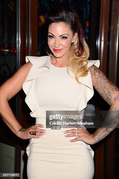 Jodie Marsh sighted arriving at the Soho Sanctum hotel on October 9, 2013 in London, England.