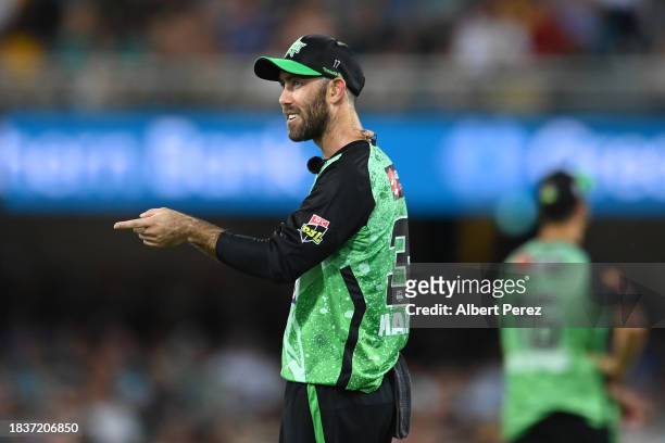 Glenn Maxwell of the Stars gestures during the BBL match between Brisbane Heat and Melbourne Stars at The Gabba, on December 07 in Brisbane,...