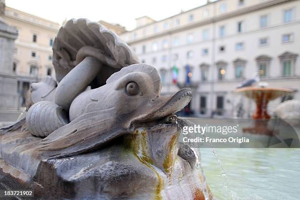 View of the fountain in front Palazzo Chigi after a press conference of the PDL Ministers on October 9, 2013 in Rome, Italy. After asking all his...