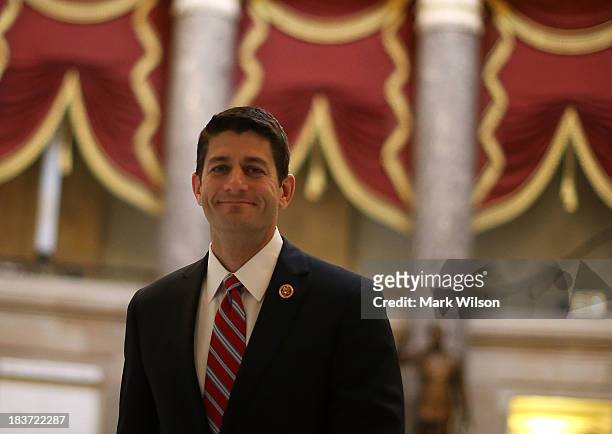 Rep. Paul Ryan walks through Statuary Hall at the U.S. Capitol, October 9, 2013 in Washington, DC. The U.S. Government shutdown is entering its ninth...